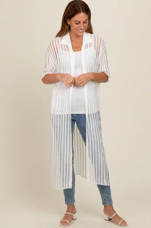 Weekend Shopping Bliss Ivory Distressed Collared Cover-Up