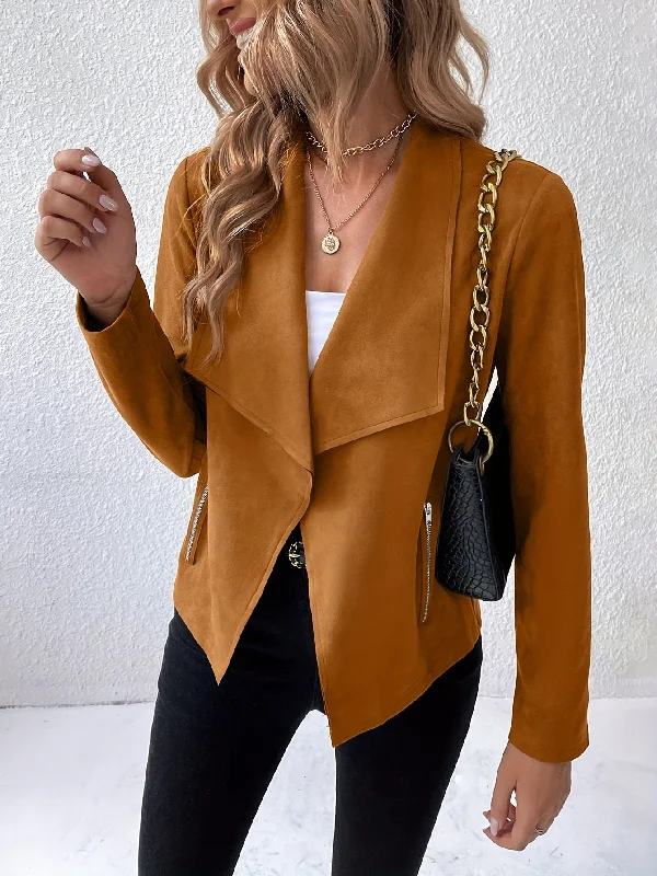 Buy Today Sixsr Solid Open Front Lapel Jacket, Elegant Long Sleeve Jacket For Spring & Fall, Women's Clothing Buy Today Sixsr Solid Open Front Lapel Jacket, Elegant Long Sleeve Jacket For Spring & Fall, Women's Clothing