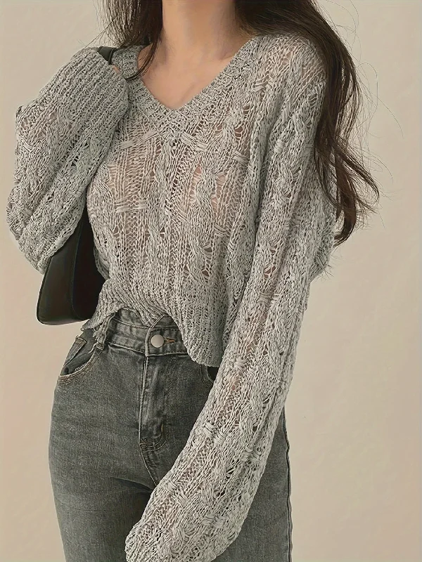 Weekend Offers That Excite Solid V Neck Pullover Sweater, Casual Long Sleeve Thin Knit Sweater, Women's Clothing Weekend Offers That Excite Solid V Neck Pullover Sweater, Casual Long Sleeve Thin Knit Sweater, Women's Clothing