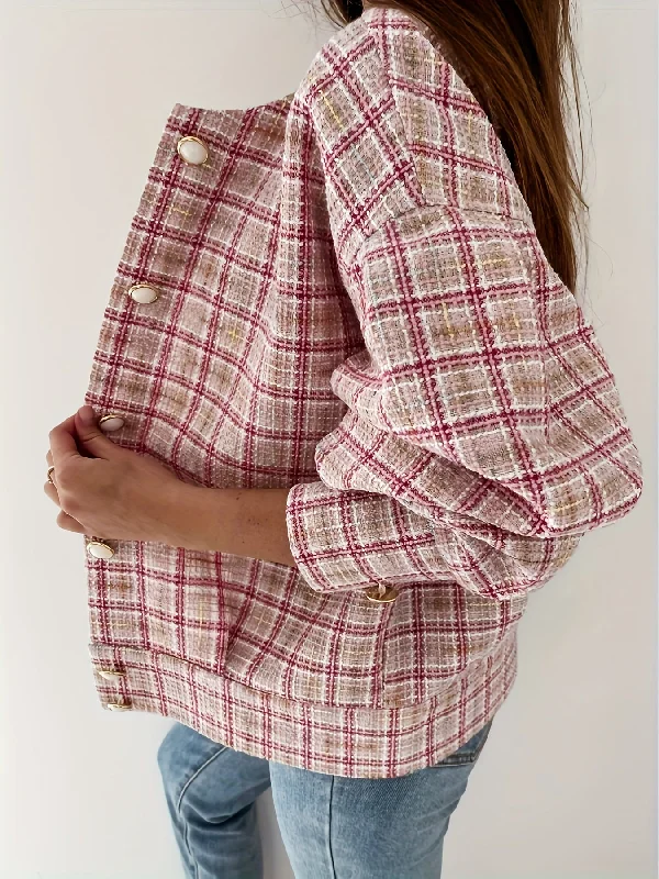 Bargain Alert Sixsr Plaid Print Simple Jacket, Casual Button Front Long Sleeve Outerwear, Women's Clothing Bargain Alert Sixsr Plaid Print Simple Jacket, Casual Button Front Long Sleeve Outerwear, Women's Clothing