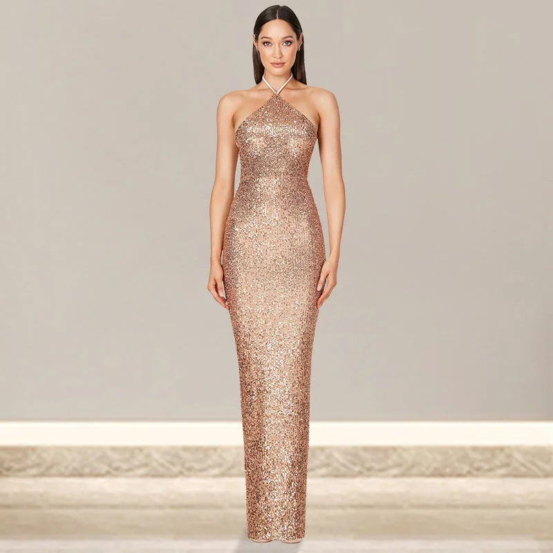 Special Discount SIXSR 2025 women's sleeveless Spice Girls dress split sequined collar party evening dress wholesale Special Discount SIXSR 2025 women's sleeveless Spice Girls dress split sequined collar party evening dress wholesale