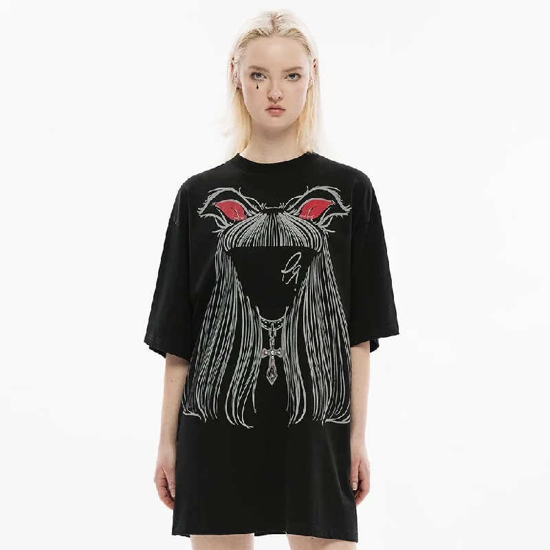 Don't Miss Out Women's Grunge Faceless Cat Casual Tee