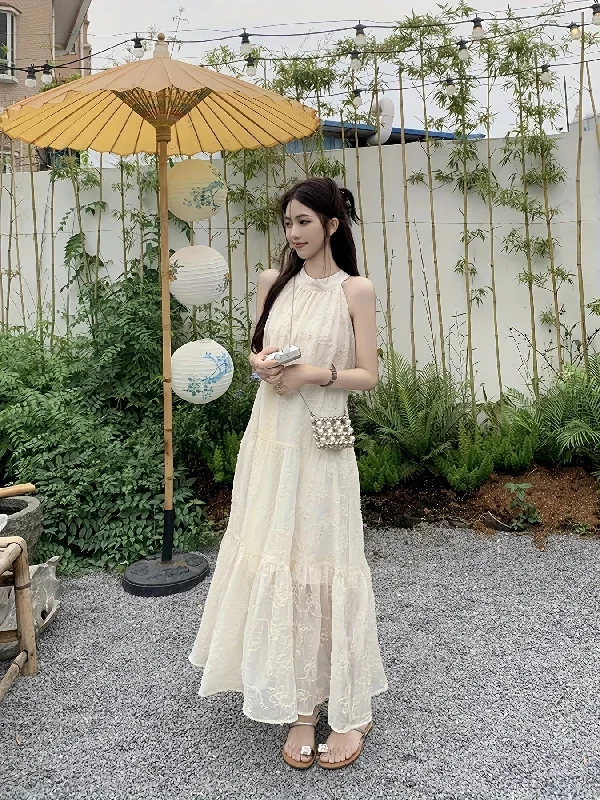 Weekend Shopping Made Better Solid Mock Neck Dress, Elegant Sleeveless Tie Back Dress For Spring & Summer, Women's Clothing