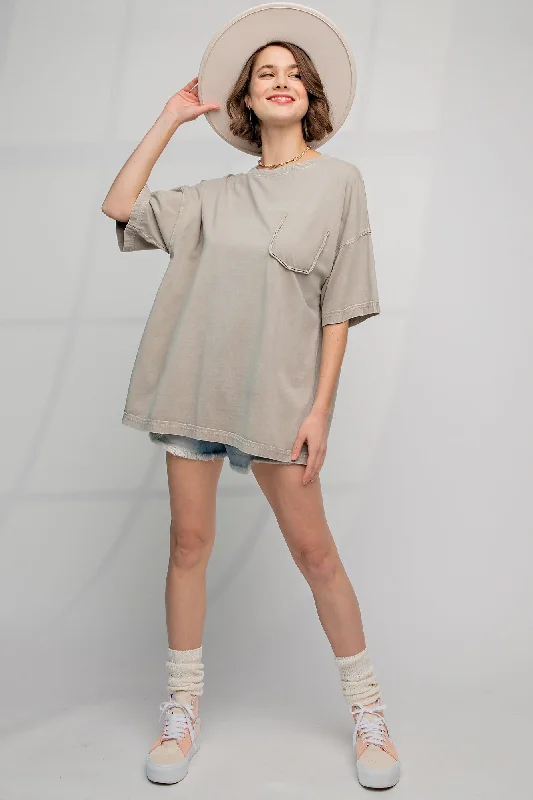 Weekend Deals That Sizzle Grey Faded Wash Short Sleeve Top