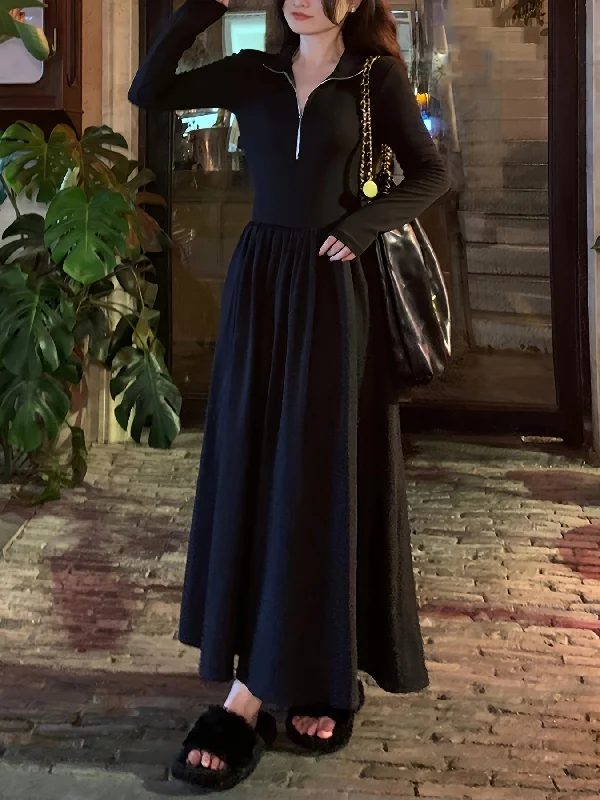 Weekend Offers That Excite Sixsr Zipper Solid Maxi Dress, Casual Long Sleeve Loose Dress, Women's Clothing Weekend Offers That Excite Sixsr Zipper Solid Maxi Dress, Casual Long Sleeve Loose Dress, Women's Clothing