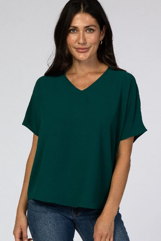 Weekend Wonders Await! Forest Green Short Sleeve Blouse