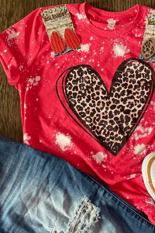 Great Bargain Leopard Heart Bleached Graphic Tee