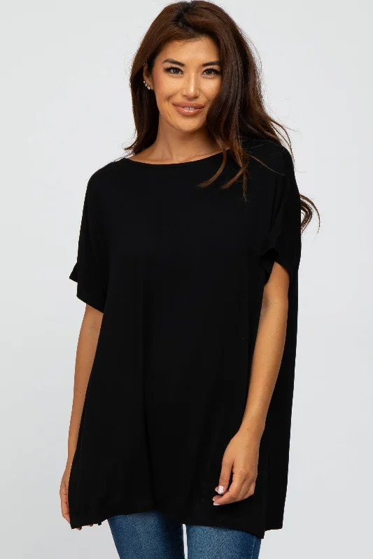 Unbeatable Prices Black Short Sleeve Boatneck Top