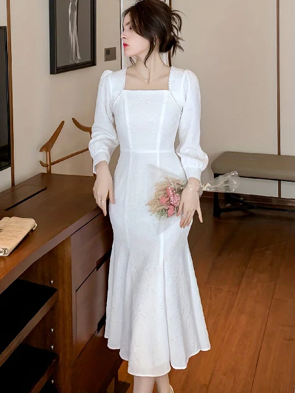 Price Slash Sixsr Squared Neck Solid Dress, Elegant Long Sleeve Mermaid Hem Evening Dress, Women's Clothing Price Slash Sixsr Squared Neck Solid Dress, Elegant Long Sleeve Mermaid Hem Evening Dress, Women's Clothing