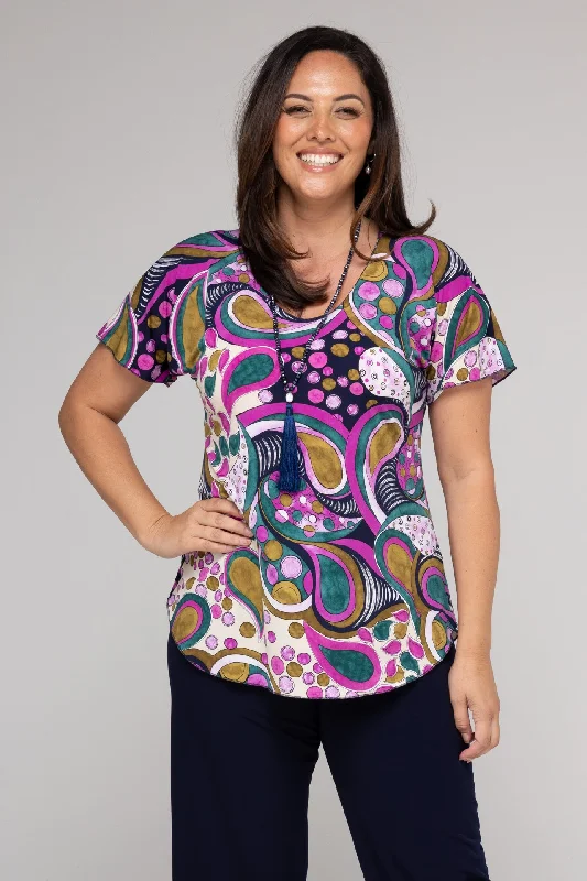 Weekend Savings Spree Bubbles Print Longer Sleeve Jersey Top