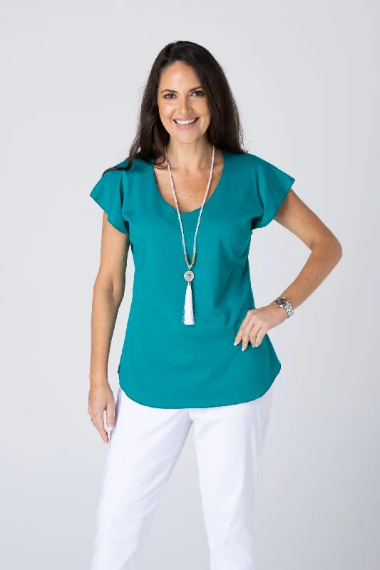 Exclusive Weekend Offers Inside Teal Short Sleeve Cotton Sports Knit Top