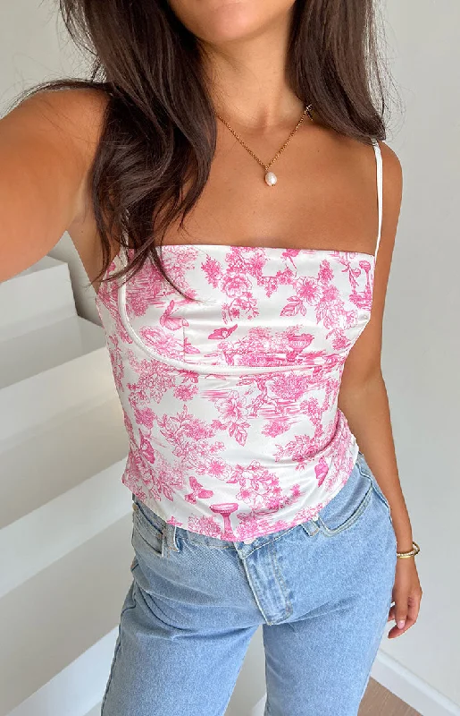 Super Discount Tamra Pink Printed Low Back Top