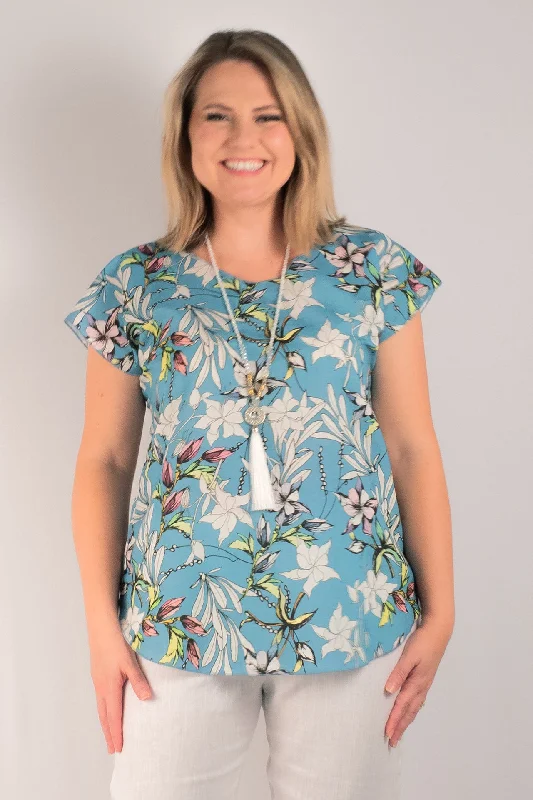 Quick Sale French Print Short Sleeve Linen and Silk Top