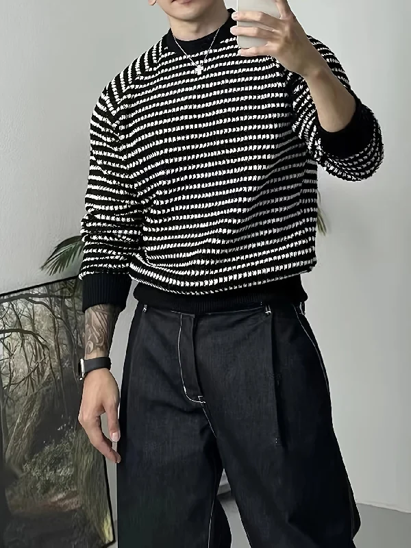 Weekend Sale: Don't Miss Out Sixsr Men's Stylish Stripe Pattern Knitted Pullover, Casual Breathable Long Sleeve Crew Neck Top For City Walk Street Hanging Outdoor Activities Weekend Sale: Don't Miss Out Sixsr Men's Stylish Stripe Pattern Knitted Pullover, Casual Breathable Long Sleeve Crew Neck Top For City Walk Street Hanging Outdoor Activities