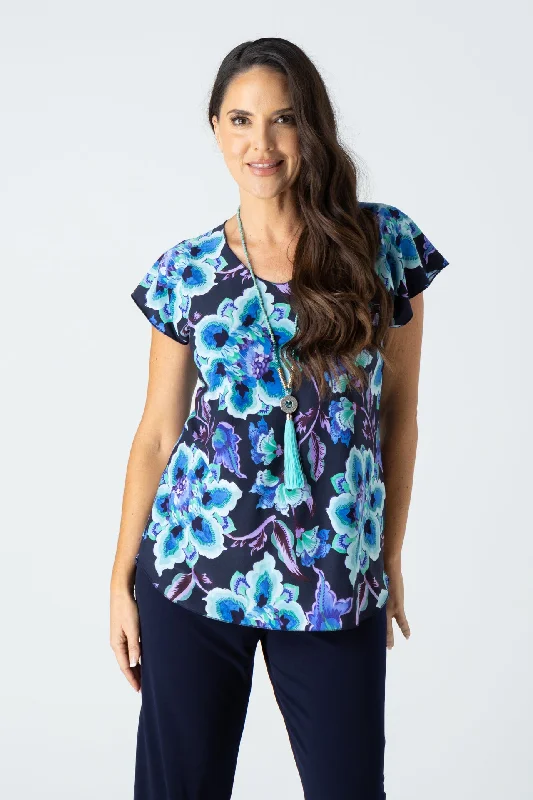 Weekend Bargains to Sizzle Velvet Print Short Sleeve Jersey Top