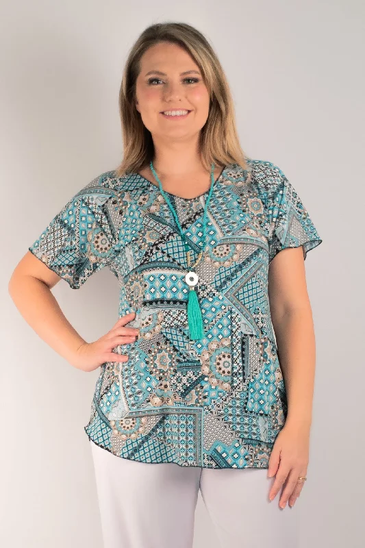 Weekend Discounts to Enjoy Spearmint Print Longer Sleeve Jersey Top