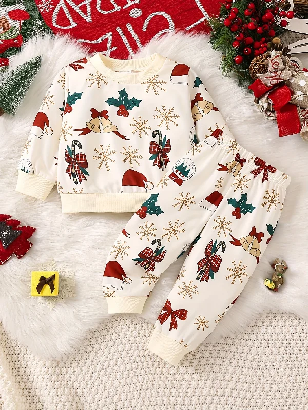 Weekend Discounts to Love Baby Boy Girl Cute Christmas Print Outfits, Long-sleeved Sweatshirt Top Long Pants Trousers Set, Kid's Party Casual Clothes Outdoor Clothes