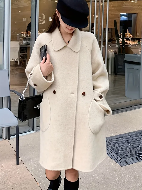 Exclusive Offer Sixsr Solid Double Breasted Pockets Overcoat, Elegant Long Sleeve Outwear For Fall & Winter, Women's Clothing Exclusive Offer Sixsr Solid Double Breasted Pockets Overcoat, Elegant Long Sleeve Outwear For Fall & Winter, Women's Clothing