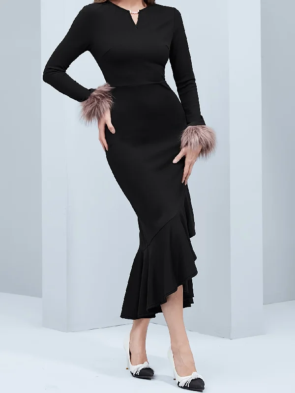 Top Pick Sixsr Slim Notch Neck Fishtail Dress, Elegant Solid Long Sleeve Dress For Party & Banquet, Women's Clothing Top Pick Sixsr Slim Notch Neck Fishtail Dress, Elegant Solid Long Sleeve Dress For Party & Banquet, Women's Clothing