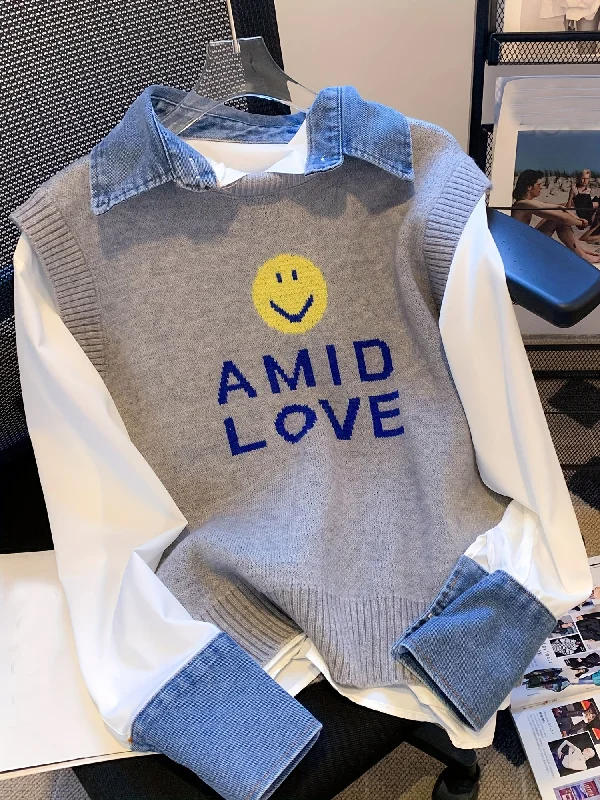 Now Available Sixsr Smile Face & Letter Print Sweater Vest, Casual Sleeveless Vest For Fall & Winter, Women's Clothing Now Available Sixsr Smile Face & Letter Print Sweater Vest, Casual Sleeveless Vest For Fall & Winter, Women's Clothing