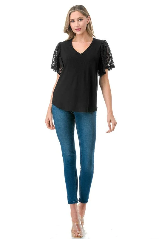Weekend Specials to Snag Lace Sleeve V-Neck Top