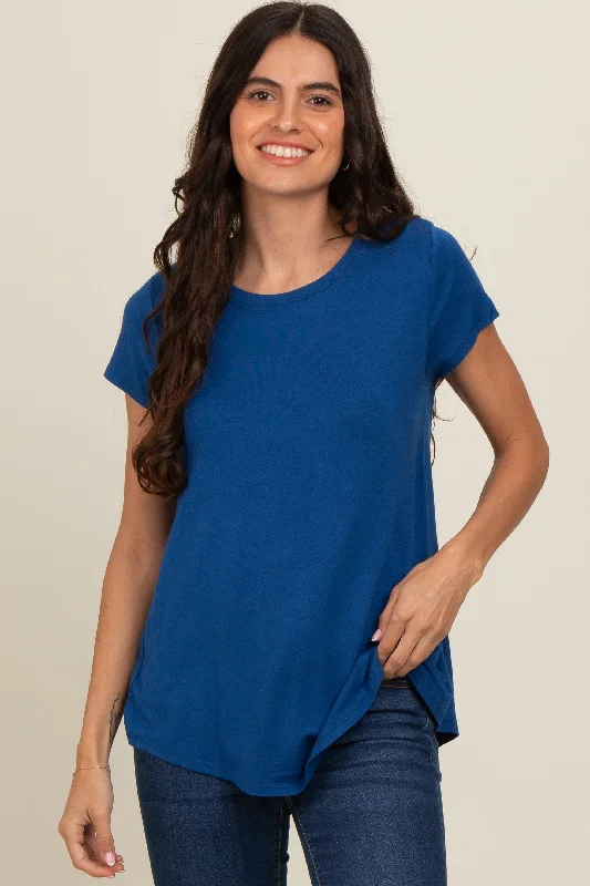 Weekend Bargains to Sizzle Royal Blue Basic Short Sleeve Top