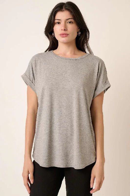 Can't Beat Grey Rolled Cuff Short Sleeve Top