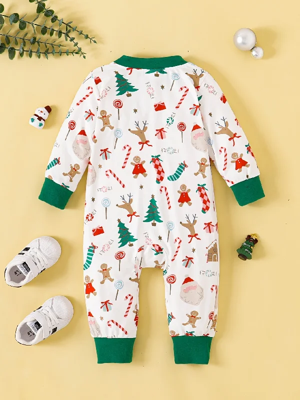 Weekend Savings Fiesta Baby's Cartoon Christmas Element Full Print Casual Long Sleeve Romper, Toddler & Infant Boy's outdoor Bodysuit