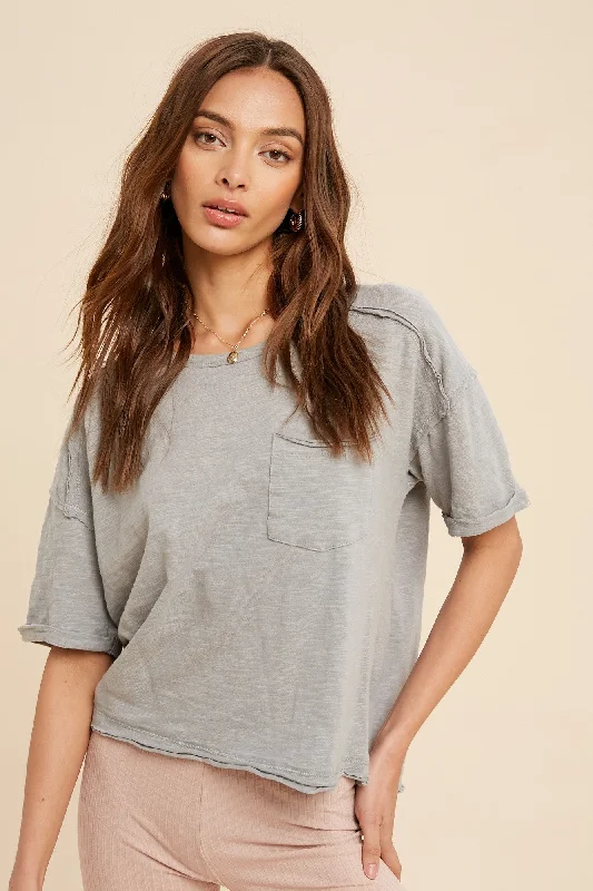 Weekend Savings Bonanza Chambray Garment Washed Short Sleeve Pocket Tee