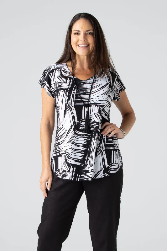 Limited Offer Brush Print Short Sleeve Jersey Top