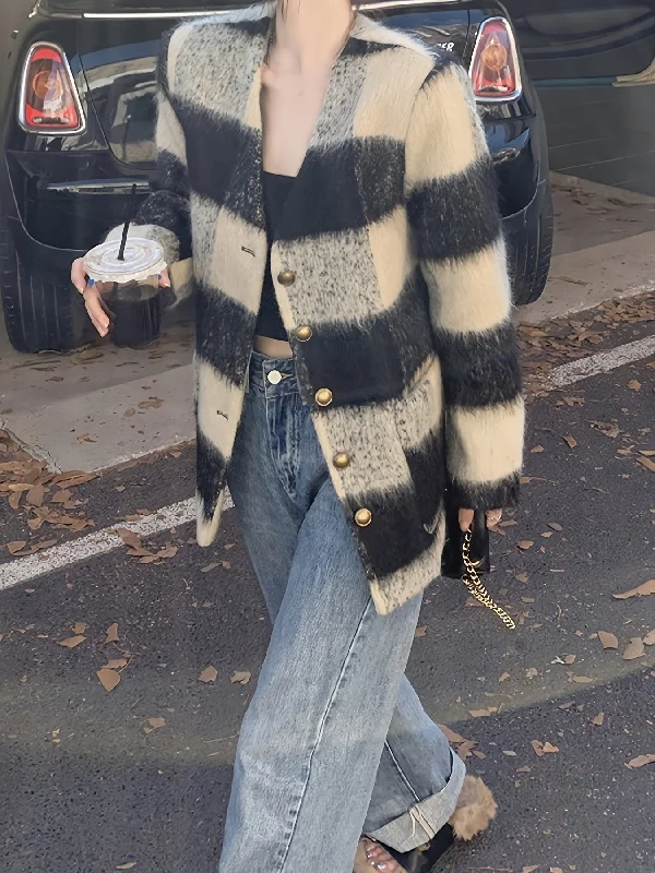 Weekend Specials to Delight Sixsr Plaid Print Button Front Coat, Chic Long Sleeve Dual Pockets Cardigan For Fall & Winter, Women's Clothing Weekend Specials to Delight Sixsr Plaid Print Button Front Coat, Chic Long Sleeve Dual Pockets Cardigan For Fall & Winter, Women's Clothing