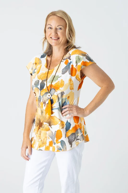 Price Slash Fall Print Short Sleeve Jersey Top