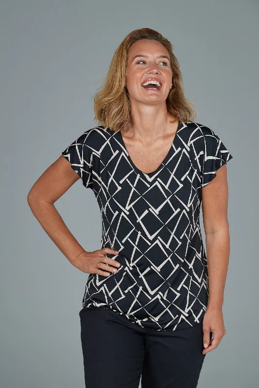 Time-Limited Offer Abstract Print Short Sleeve Jersey Top