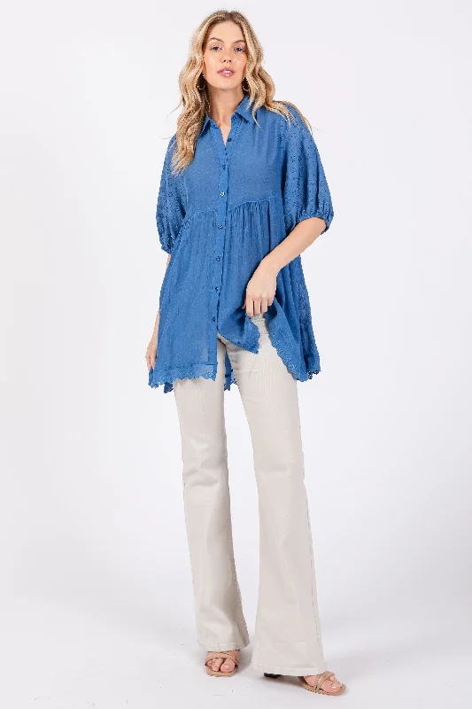 Don't Miss Out Blue Collared Lightweight Tunic