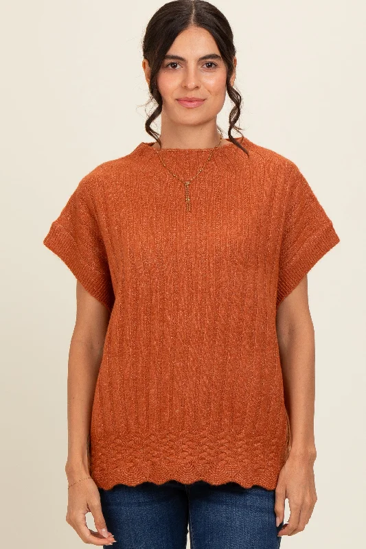 Crazy Deal Rust Ribbed Mock Neck Sweater Top