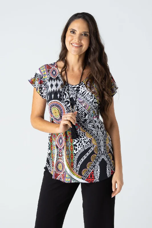 Deep Savings Aztec Print Short Sleeve Jersey Top