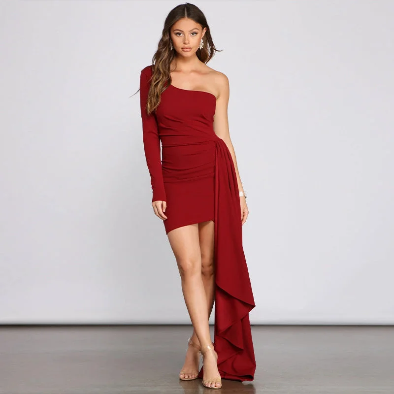 Great Bargain SIXSR Skirt Summer Women's Solid Color Halter Pleated Hip Wrap Skirt ebay New Shoulder Long Sleeve Ribbon Dress Women