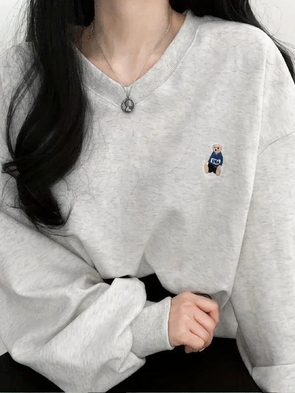 Weekend Savings Bonanza Sixsr Bear Pattern Embroidered Sweatshirt, Casual Long Sleeve V Neck Sweatshirt For Fall & Winter, Women's Clothing Weekend Savings Bonanza Sixsr Bear Pattern Embroidered Sweatshirt, Casual Long Sleeve V Neck Sweatshirt For Fall & Winter, Women's Clothing