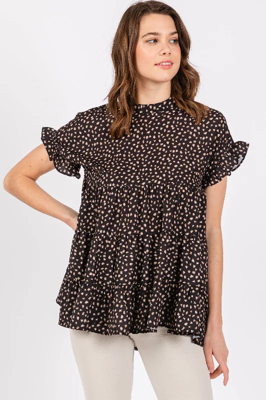 Weekend Savings Sensation Black Animal Print Tiered Top