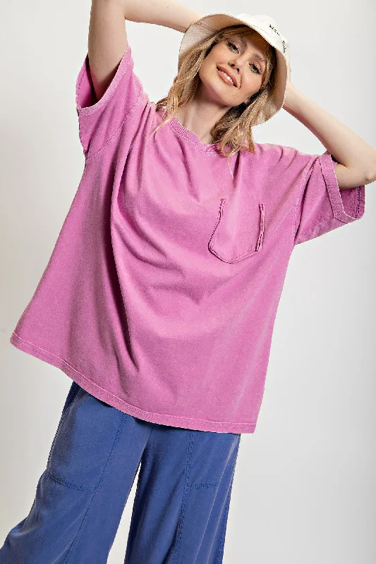 Weekend Savings Sensation Magenta Faded Wash Short Sleeve Top