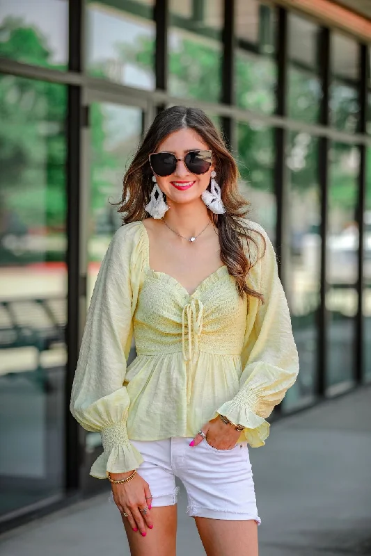 Hurry In Buttercup Smocked Blouse