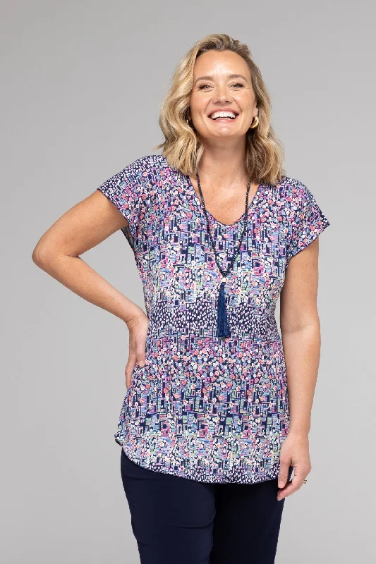 Online Deal Pansey Print Short Sleeve Jersey Top