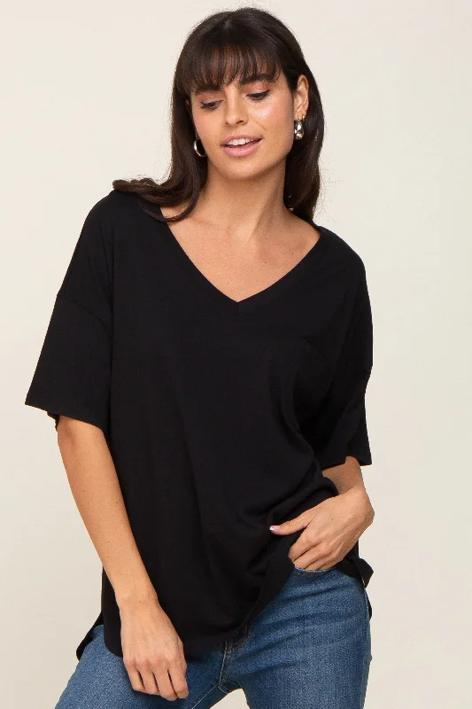 Weekend Savings Spectacle Black Pocketed V-Neck Top