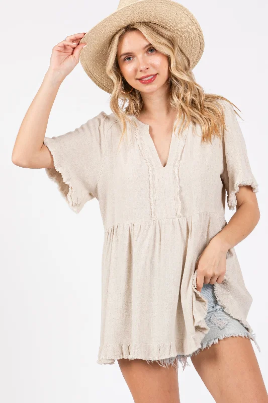 Weekend Wonders Await! Beige Short Sleeve Top
