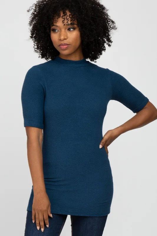 The Best Prices Teal Soft Brushed Knit Mock Neck Top