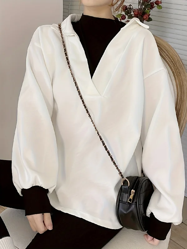 Weekend Discounts to Savor Sixsr Color Block Notch Neck Pullover Top, Stylish Lantern Sleeve Lapel Top For Fall & Winter, Women's Clothing Weekend Discounts to Savor Sixsr Color Block Notch Neck Pullover Top, Stylish Lantern Sleeve Lapel Top For Fall & Winter, Women's Clothing