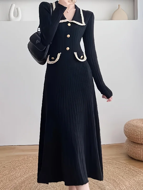 Instant Deal Sixsr Button Front High Waist Dress, Elegant Long Sleeve Midi Dress, Women's Clothing Instant Deal Sixsr Button Front High Waist Dress, Elegant Long Sleeve Midi Dress, Women's Clothing