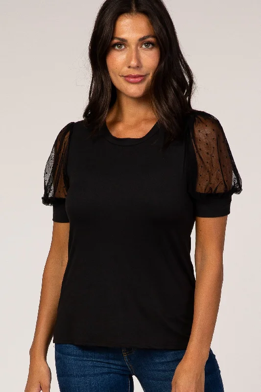 Weekend Discounts to Love Black Mesh Sleeve Top