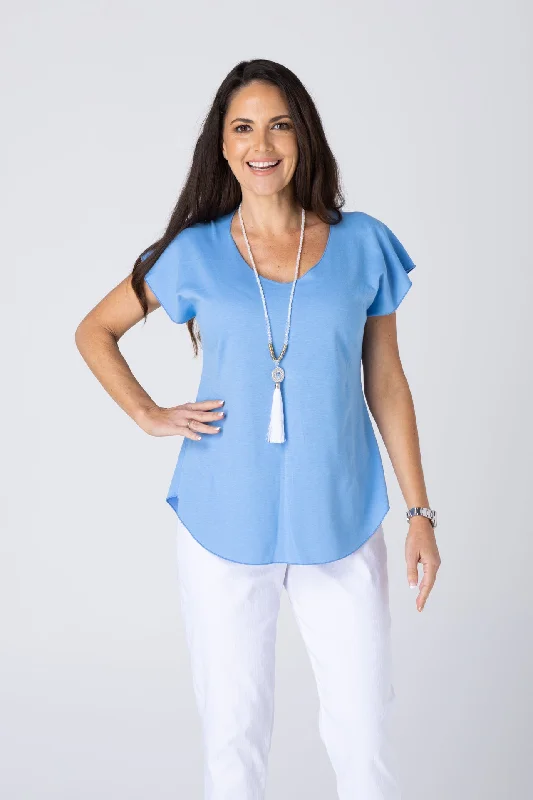 Top Pick Pale Blue Cotton Sports Knit Short Sleeve Top