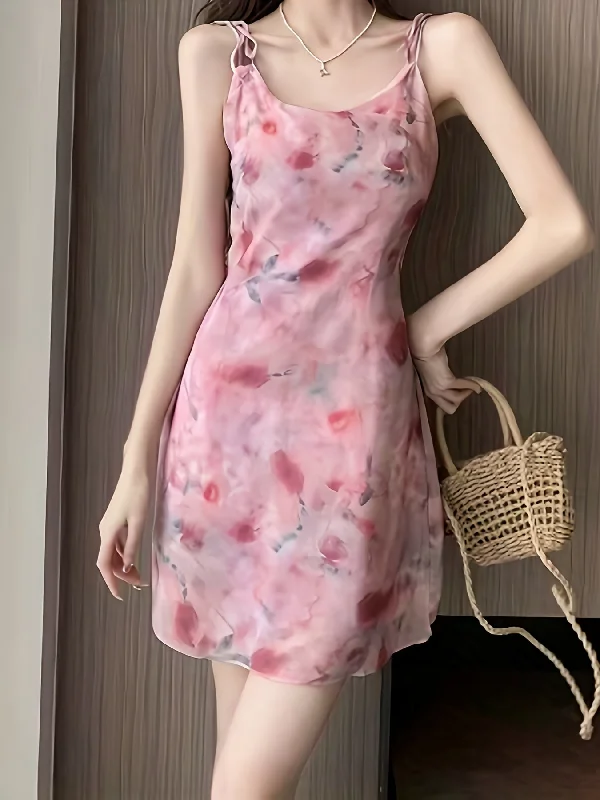 Make Your Weekend Count with Savings Tie Dye Crew Neck Cami Dress, Vintage Sleeveless Slim Dress For Spring & Summer, Women's Clothing